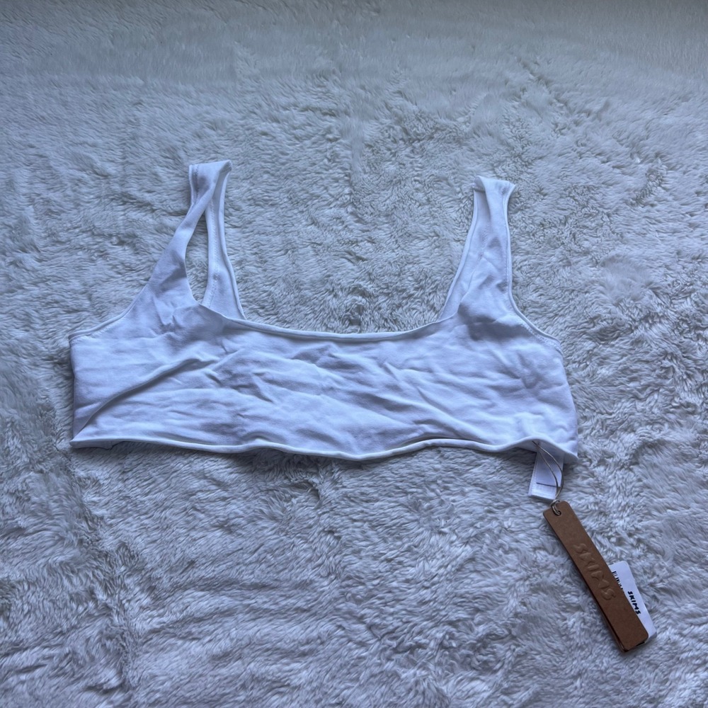 SKIMS Raw Edge Micro Scoop Bralette Snow White BR-BRL-10675W Size Large NWT
